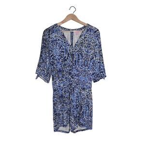 Lilly Pulitzer Bryce Romper In Bright Navy Taverna Tile Allover Size XS 27853